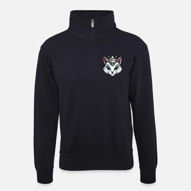 Katze Symbol Kopf Krone - Unisex Pullover mit Zip-Kragen - Dunkelnavy