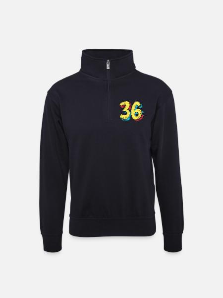 36 Zahl Bunt - Unisex Pullover mit Zip-Kragen - Dunkelnavy