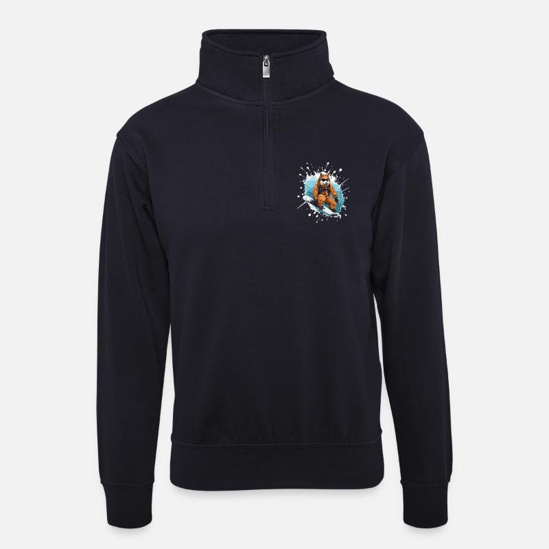 Akita Hund Snowboard - Unisex Pullover mit Zip-Kragen - Dunkelnavy