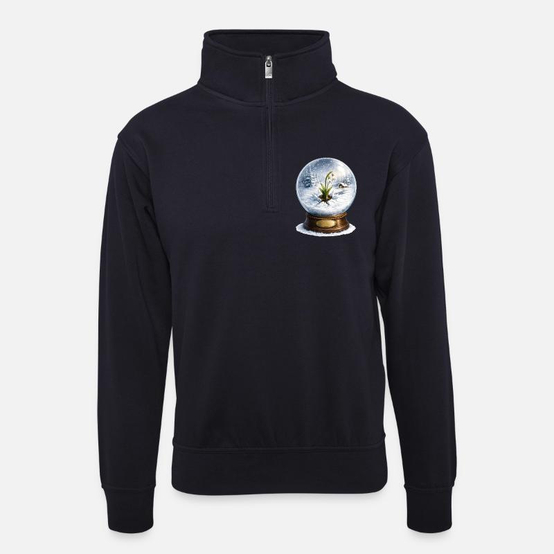 Schneeglöckchen durchbricht den Winter  - Unisex Pullover mit Zip-Kragen - Dunkelnavy