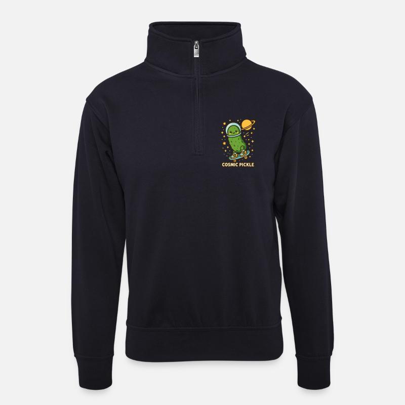 Kosmische Gurke auf Skateboard - Unisex Pullover mit Zip-Kragen - Dunkelnavy