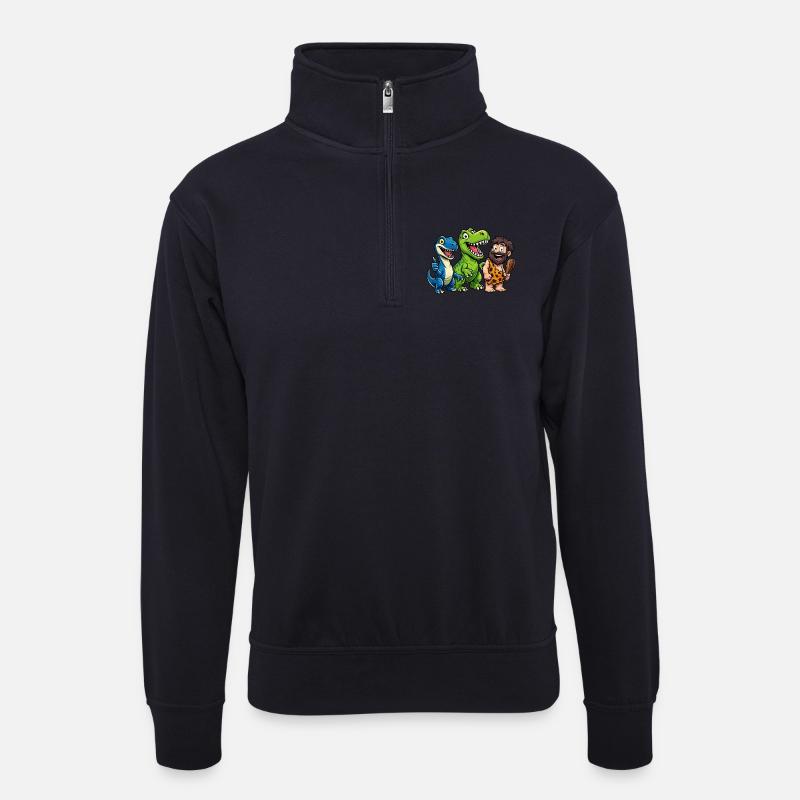 Dino Freunde Höhlenmensch Steinzeitspaß - Unisex Pullover mit Zip-Kragen - Dunkelnavy