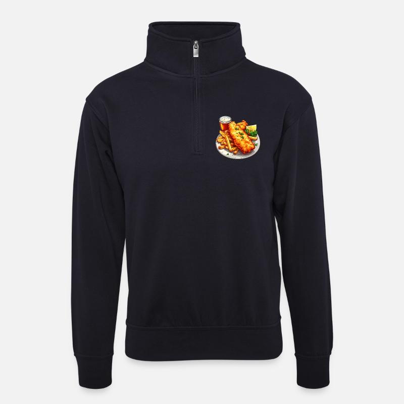 Fish and Chips - Unisex Pullover mit Zip-Kragen - Dunkelnavy