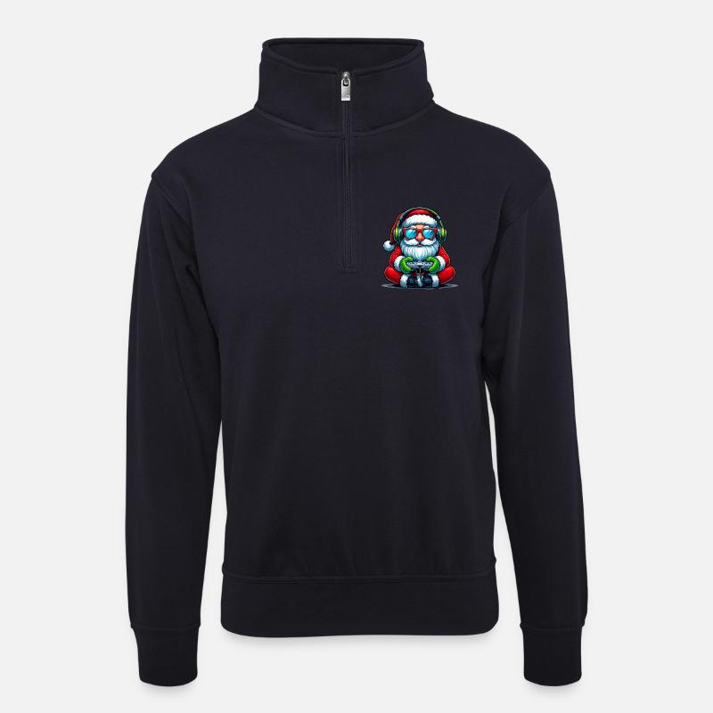 Gamer Weihnachtsmann Spielt Videospiel-Controller - Unisex Pullover mit Zip-Kragen - Dunkelnavy