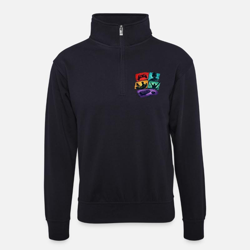 Bunte Gaming Panels Zocker-Universum - Unisex Pullover mit Zip-Kragen - Dunkelnavy