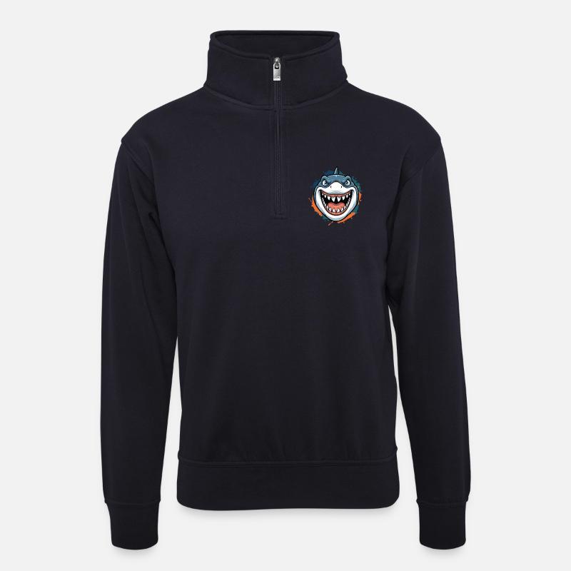 Grinsender Hai Cartoon - Unisex Pullover mit Zip-Kragen - Dunkelnavy