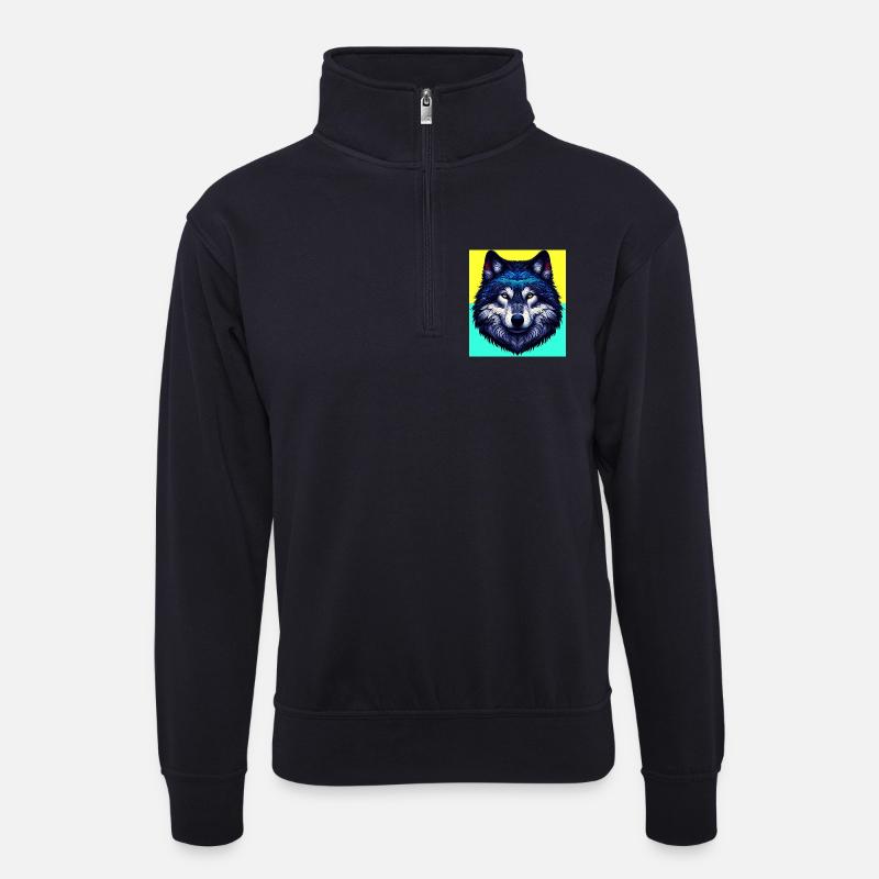 Wolf - Unisex Pullover mit Zip-Kragen - Dunkelnavy