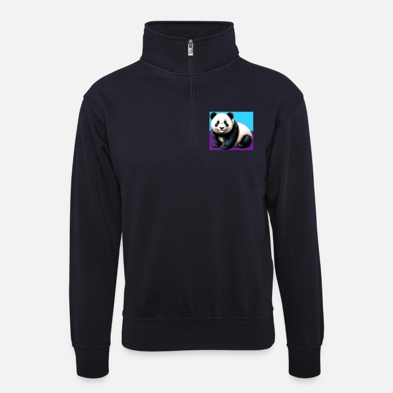 Panda - Unisex Pullover mit Zip-Kragen - Dunkelnavy