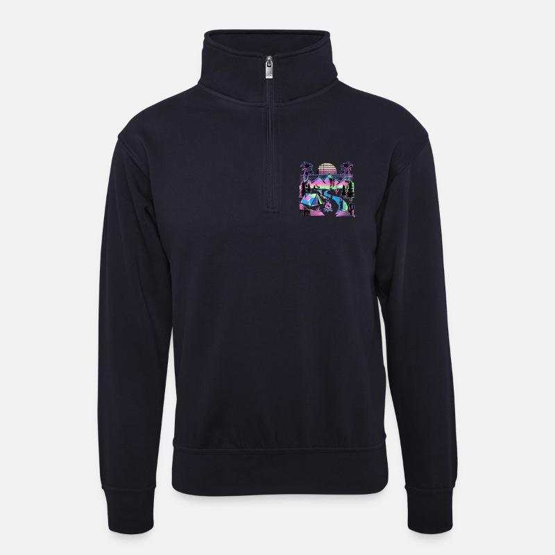 Retro Wave Camper - Unisex Pullover mit Zip-Kragen - Dunkelnavy