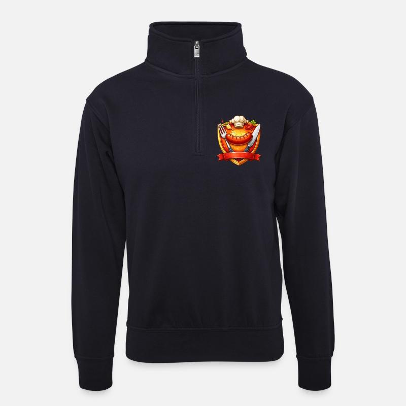 Gegrillte Wurst auf rotem Teller Schild - Unisex Pullover mit Zip-Kragen - Dunkelnavy