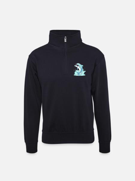 Delfin-Sommer-Pinkbrille - Unisex Pullover mit Zip-Kragen - Dunkelnavy