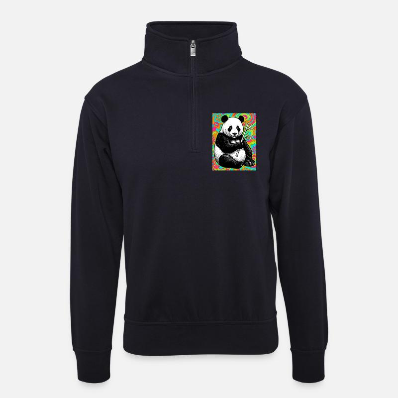 Panda - Unisex Pullover mit Zip-Kragen - Dunkelnavy