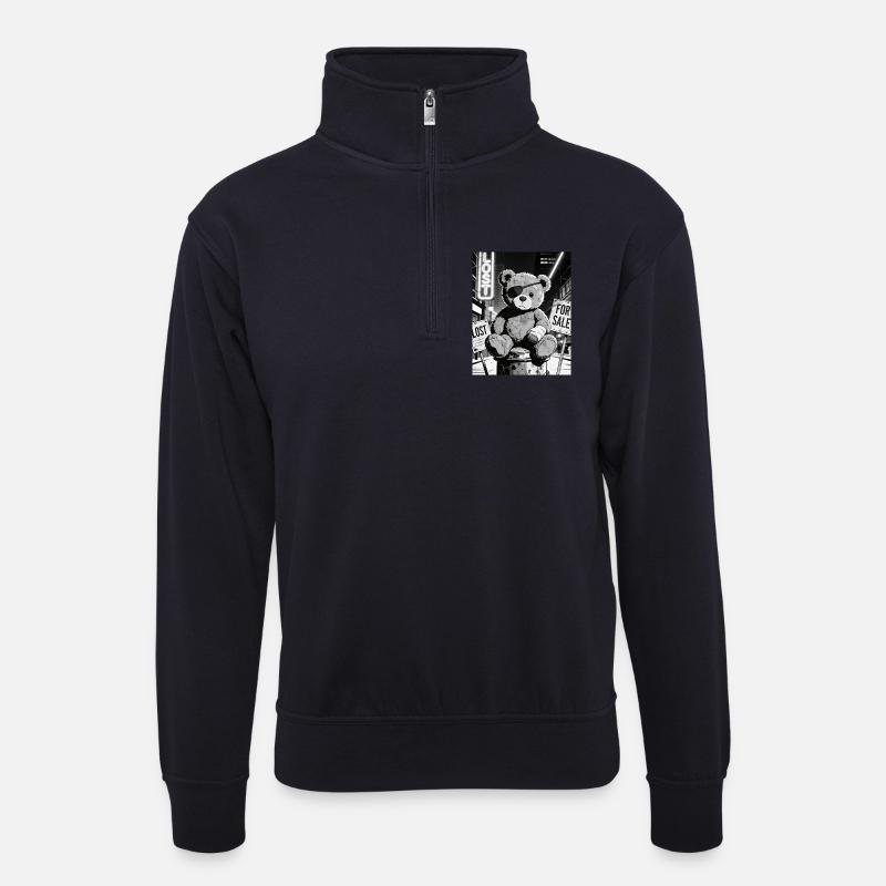 Neon-Noir Bär mit Augenklappe - Unisex Pullover mit Zip-Kragen - Dunkelnavy
