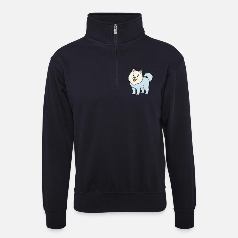 Wuschelhund (Weiß/ Comic) - Unisex Pullover mit Zip-Kragen - Dunkelnavy