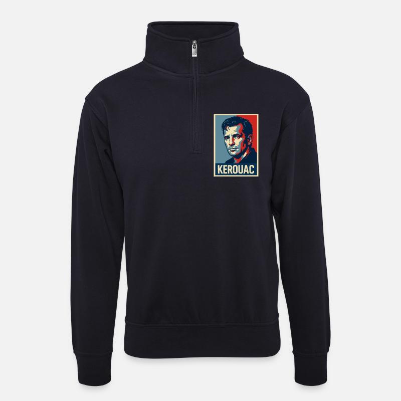 Jack Kerouac Pop-Porträt - Unisex Pullover mit Zip-Kragen - Dunkelnavy
