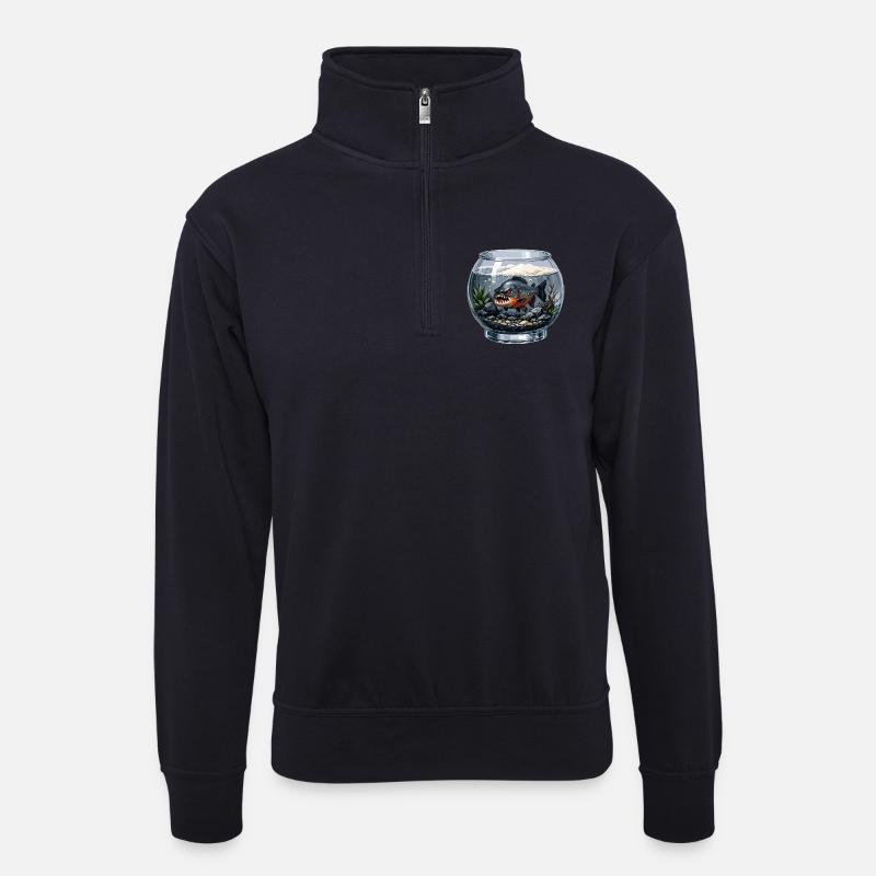 Piranha im Glasbehälter - Unisex Pullover mit Zip-Kragen - Dunkelnavy