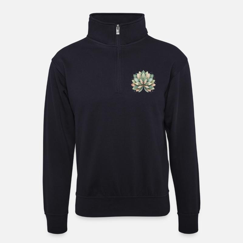 Pastellige Sukkulente Rosette - Unisex Pullover mit Zip-Kragen - Dunkelnavy