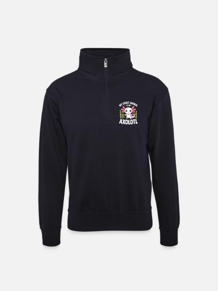 Axolotl Geisttier-Tee - Unisex Pullover mit Zip-Kragen - Dunkelnavy