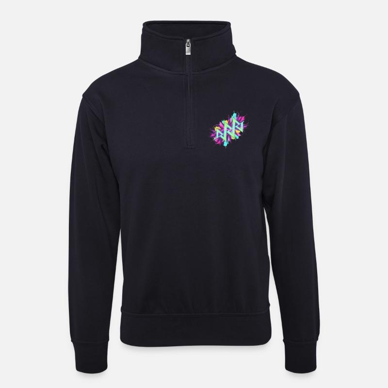 Neon Zickzack Graffiti - Unisex Pullover mit Zip-Kragen - Dunkelnavy