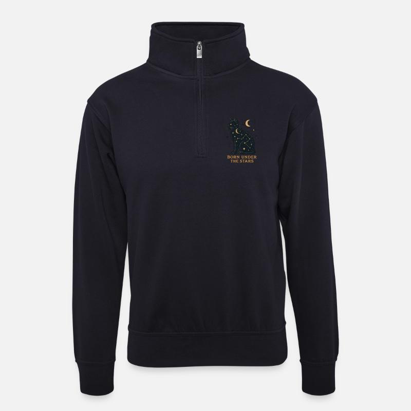 Sternenkatze Unter Sternen - Unisex Pullover mit Zip-Kragen - Dunkelnavy