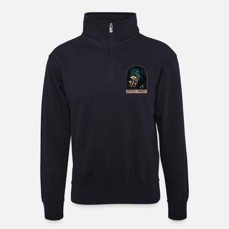 Mystischer Wald Pilzzauber - Unisex Pullover mit Zip-Kragen - Dunkelnavy