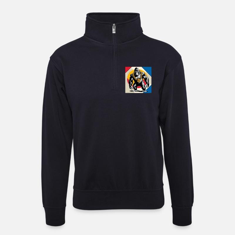 Bitcoin Gorilla Kettenheld - Unisex Pullover mit Zip-Kragen - Dunkelnavy
