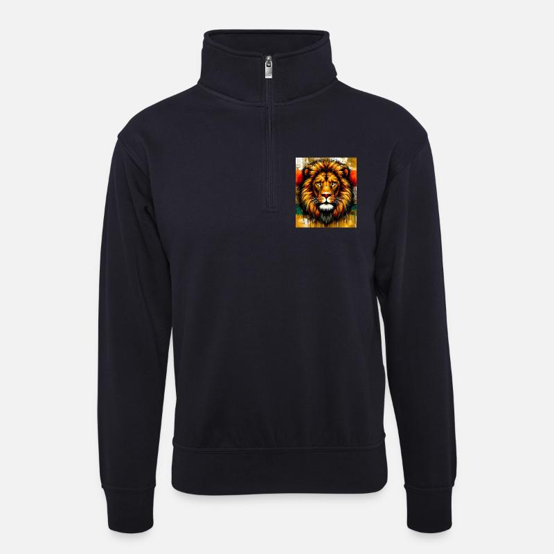 Löwe - Unisex Pullover mit Zip-Kragen - Dunkelnavy