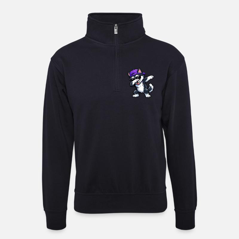 Dabbing Husky - Unisex Pullover mit Zip-Kragen - Dunkelnavy