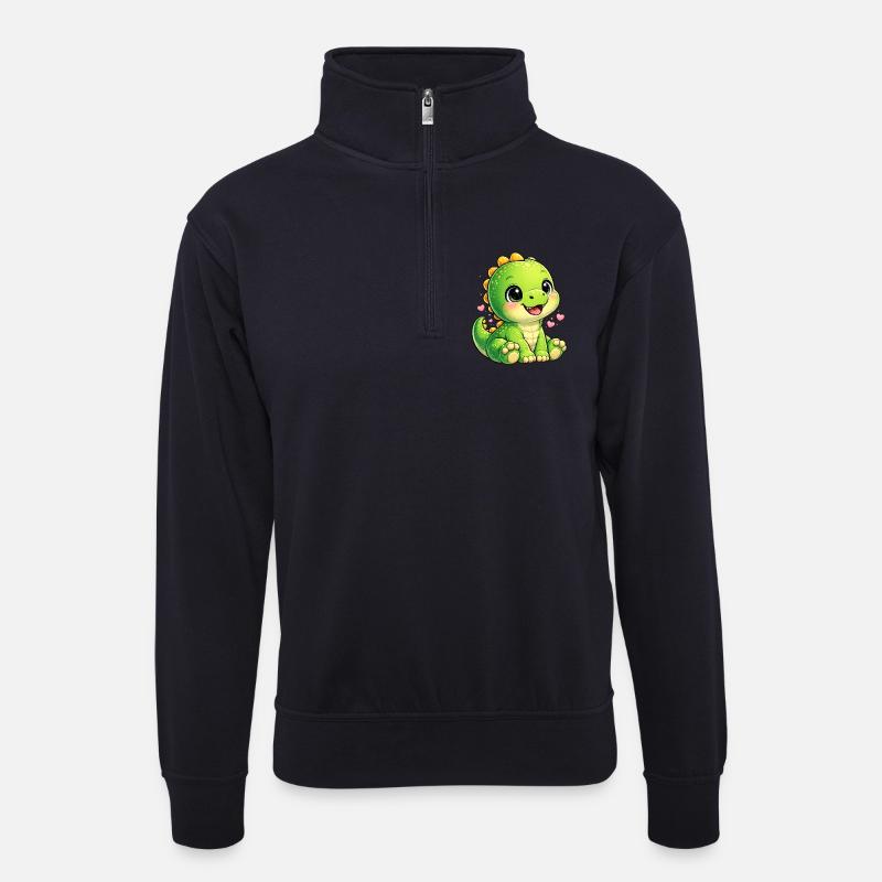 Kleiner Dino Herzchen Kuscheltier - Unisex Pullover mit Zip-Kragen - Dunkelnavy