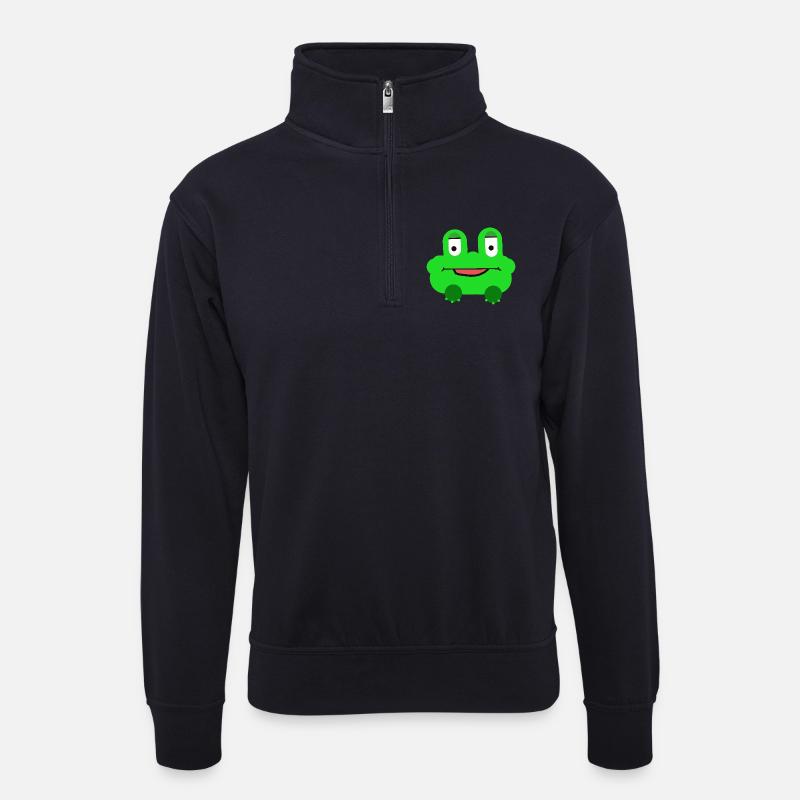 Frosch Kinder Kind fröhlich  - Unisex Pullover mit Zip-Kragen - Dunkelnavy