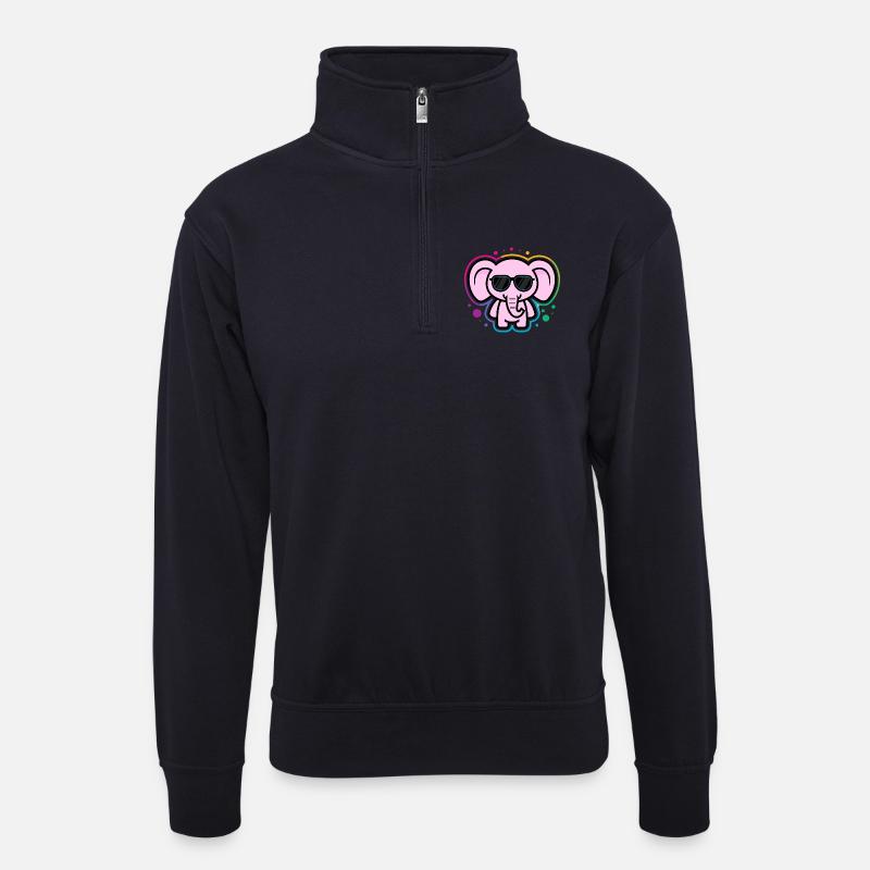 Rosa Elefant mit Brille - Unisex Pullover mit Zip-Kragen - Dunkelnavy