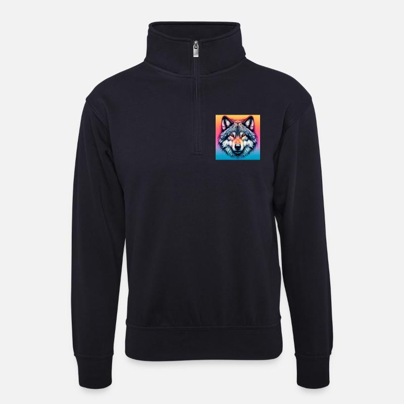 Wolf - Unisex Pullover mit Zip-Kragen - Dunkelnavy