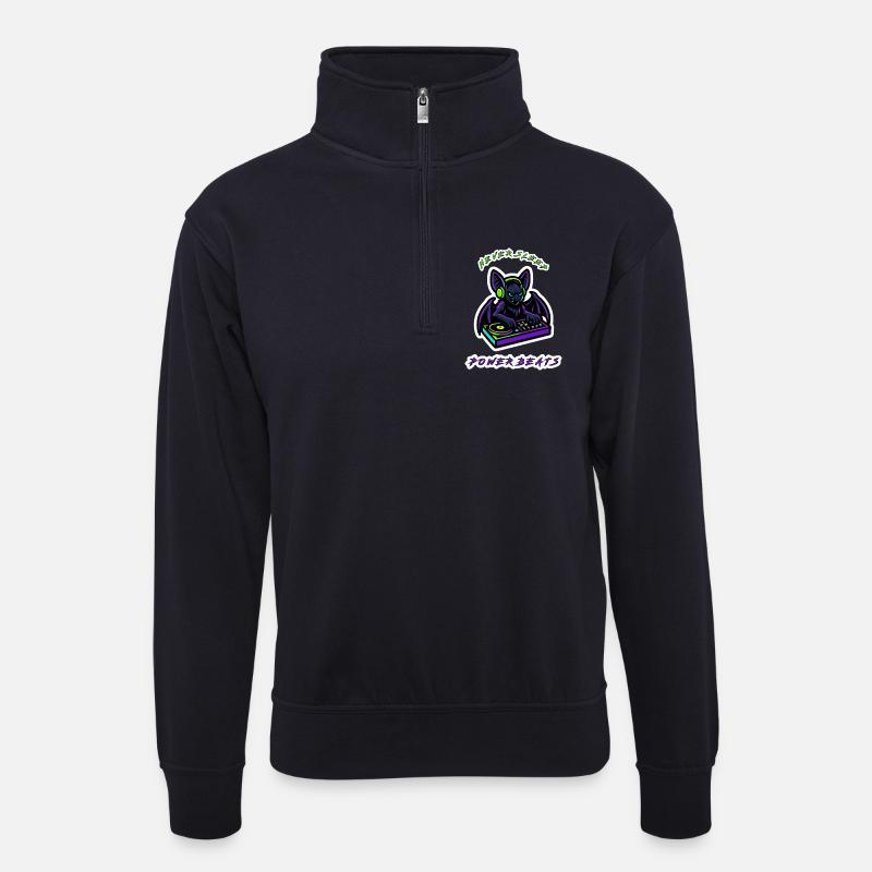 Neon Bat DJ Power Beats - Unisex Pullover mit Zip-Kragen - Dunkelnavy