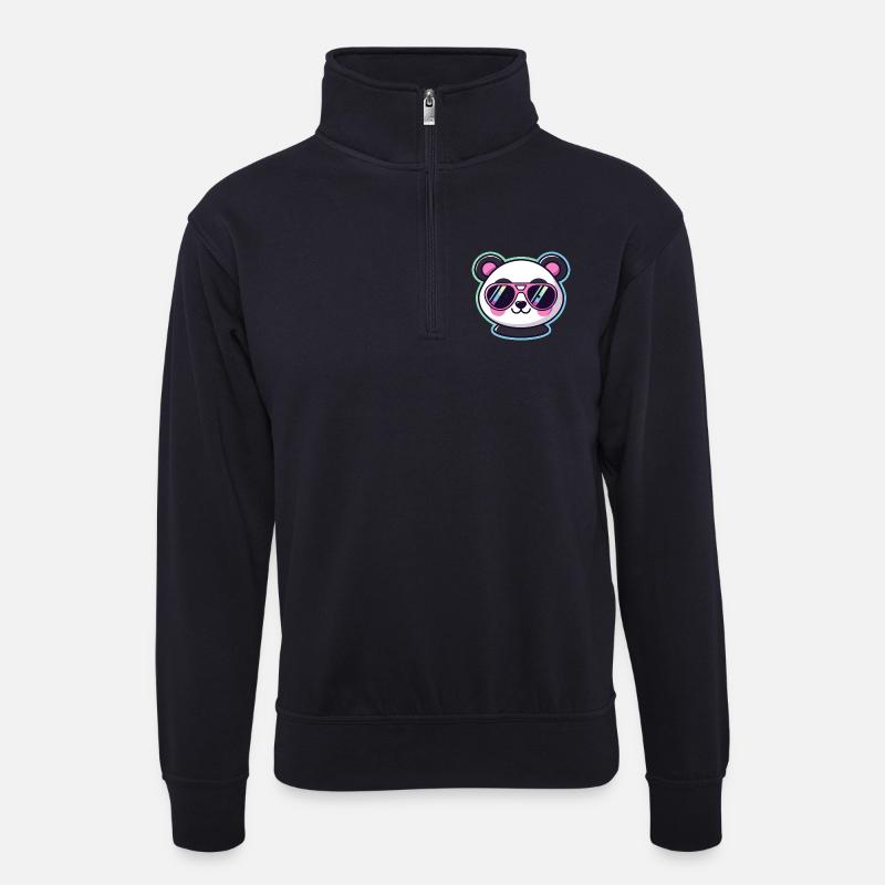 Panda Pop Retro-Pinkbrille - Unisex Pullover mit Zip-Kragen - Dunkelnavy
