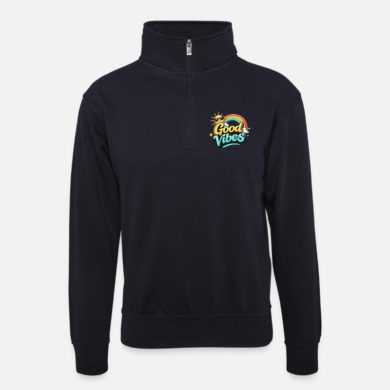 Regenbogen Flair - Unisex Pullover mit Zip-Kragen - Dunkelnavy