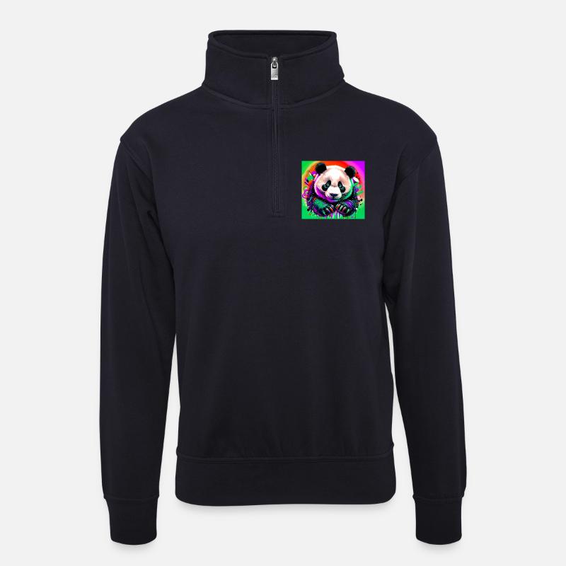 Panda - Unisex Pullover mit Zip-Kragen - Dunkelnavy