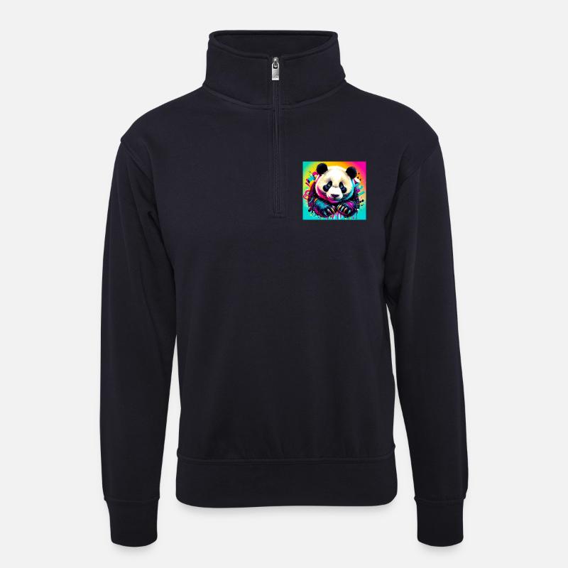 Panda - Unisex Pullover mit Zip-Kragen - Dunkelnavy