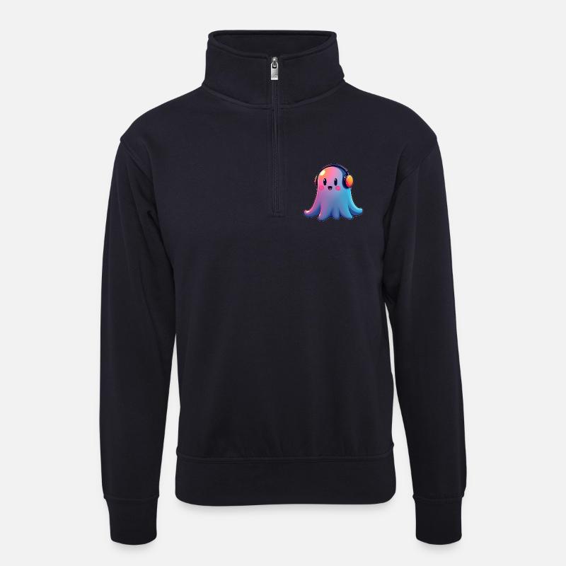Gespenst mit Kopfhörern - Unisex Pullover mit Zip-Kragen - Dunkelnavy