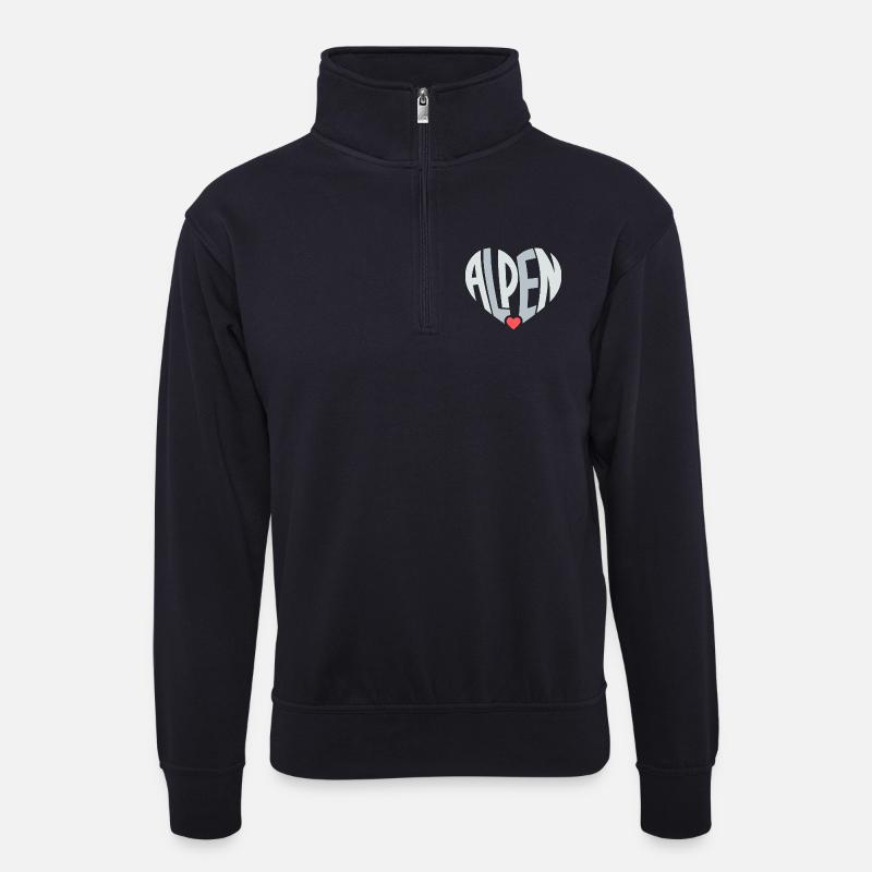 Alpen Herz Typografie - Unisex Pullover mit Zip-Kragen - Dunkelnavy