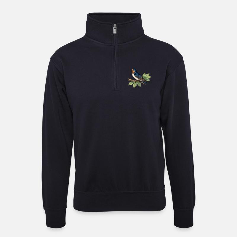 Hirondell auf laurigem Ast - Unisex Pullover mit Zip-Kragen - Dunkelnavy