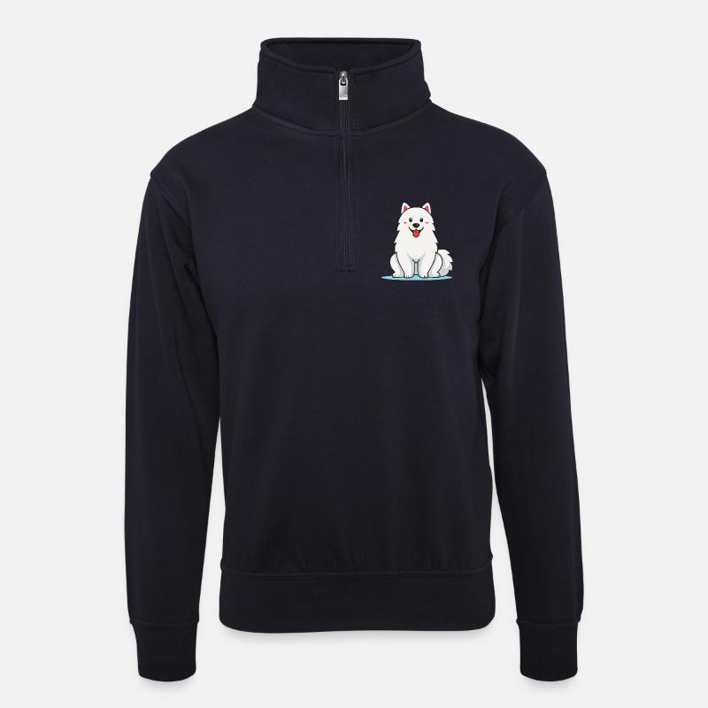 Wuschelig-weißer Samojede-Hund (Comic) - Unisex Pullover mit Zip-Kragen - Dunkelnavy