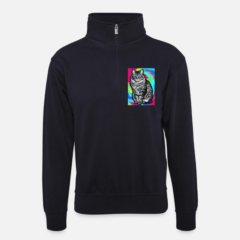 Katze - Unisex Pullover mit Zip-Kragen - Dunkelnavy