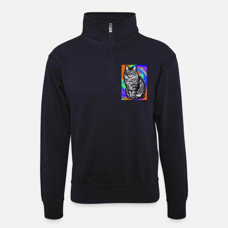 Katze - Unisex Pullover mit Zip-Kragen - Dunkelnavy