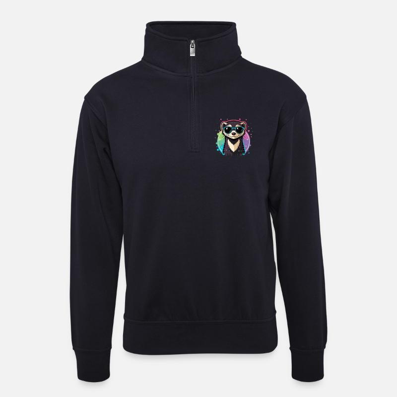 Regenbogenotterblaue Brille - Unisex Pullover mit Zip-Kragen - Dunkelnavy