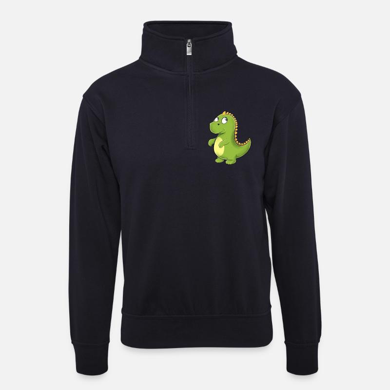 Fröhlicher Grüner Dino - Unisex Pullover mit Zip-Kragen - Dunkelnavy