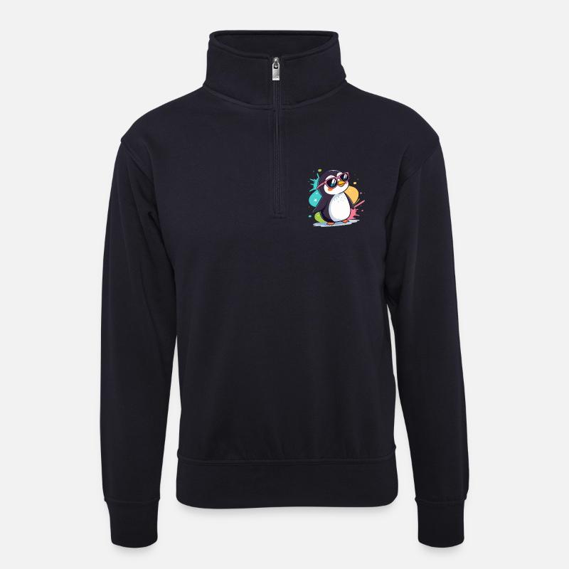 Pinguin Cool Pop Roseglasses - Unisex Pullover mit Zip-Kragen - Dunkelnavy