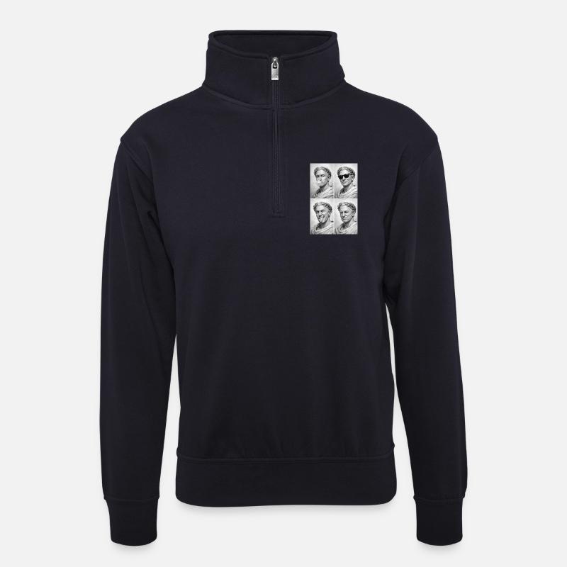 Caesar Collage - Unisex Pullover mit Zip-Kragen - Dunkelnavy