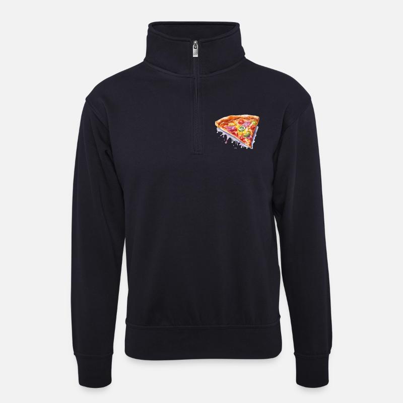 pizza - Unisex Pullover mit Zip-Kragen - Dunkelnavy