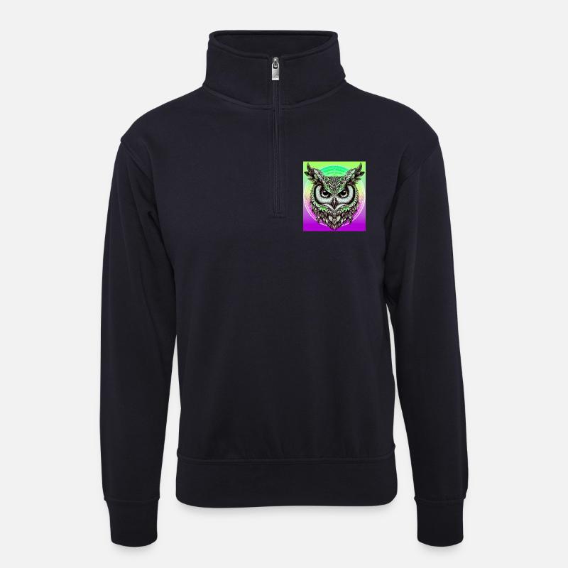 Eule - Unisex Pullover mit Zip-Kragen - Dunkelnavy