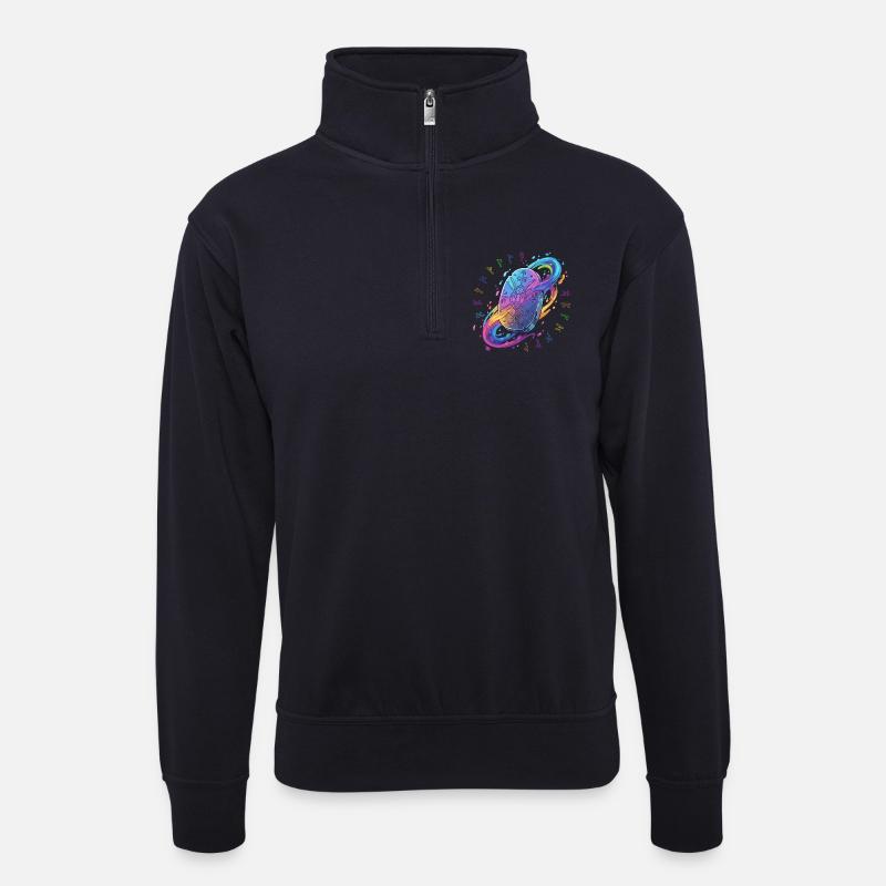 Regenbogen Runen Schild - Unisex Pullover mit Zip-Kragen - Dunkelnavy